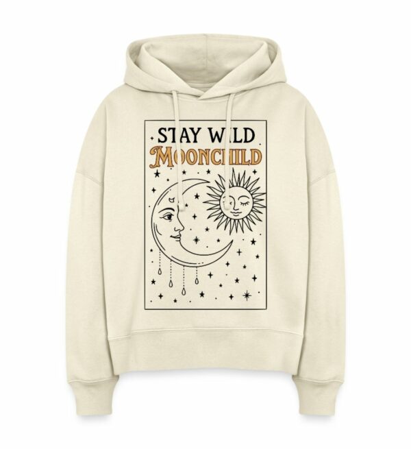 Hoodie Oversized Damen Farbe Off-White mit Boho Moonchild Print
