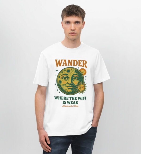 Retro T Shirt mit Wander Print Weiss Herren