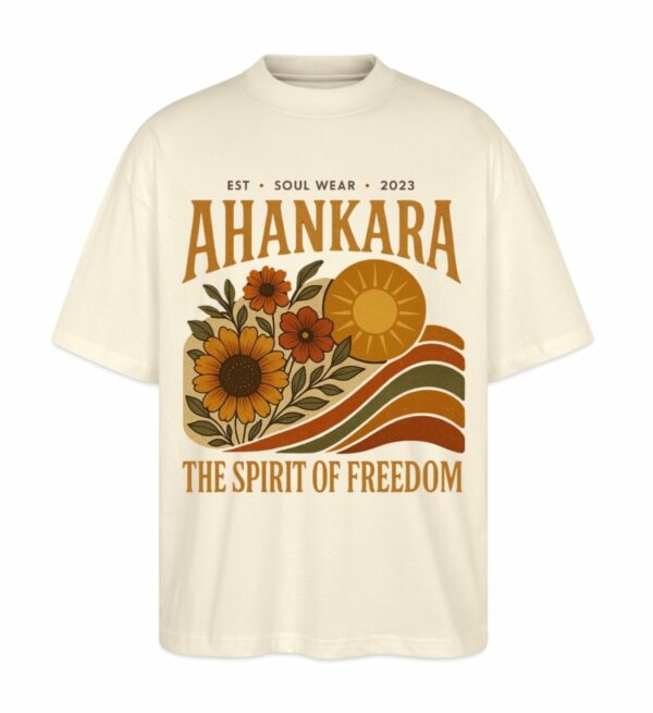 Hippie T Shirt in Creme mit floraler Vintage-Grafik und spirituellem Design