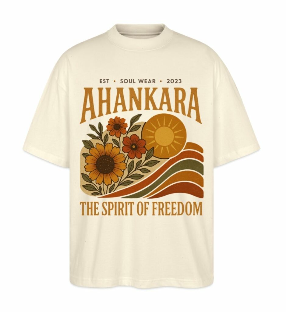 Hippie Retro T Shirt in Creme mit floraler Vintage-Retro-Grafik und spirituellem Design