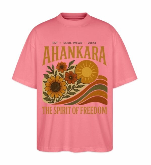Pinkes Hippie T Shirt mit Retro-Print „The Spirit of Freedom“ im Boho-Stil