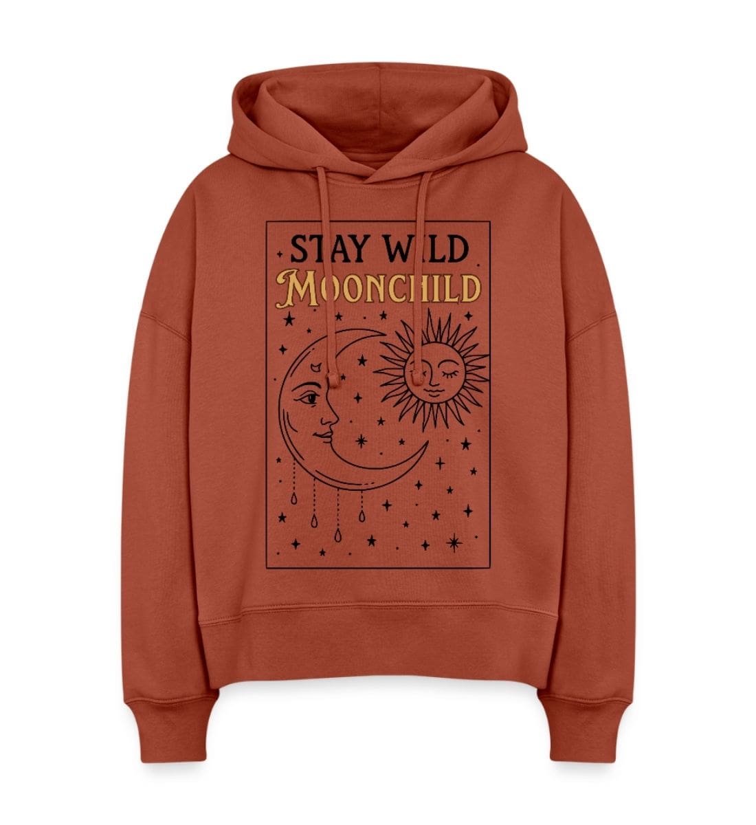 Hoodie Oversized Damen Farbe Terrakotta mit Boho Moonchild Print