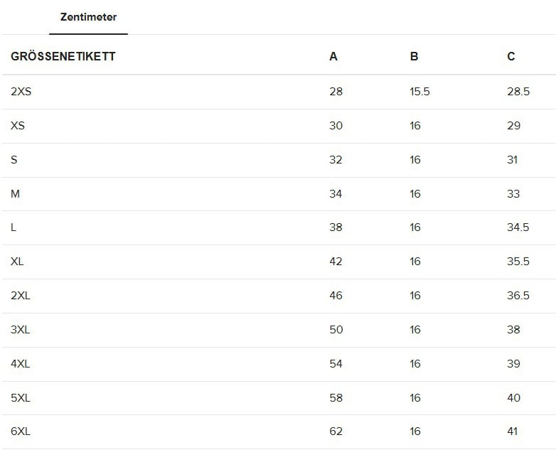 Sport Shorts Größentabelle