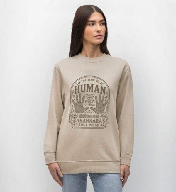 Nachhaltiges Sweatshirt Beige mit Retro Print Human Damen