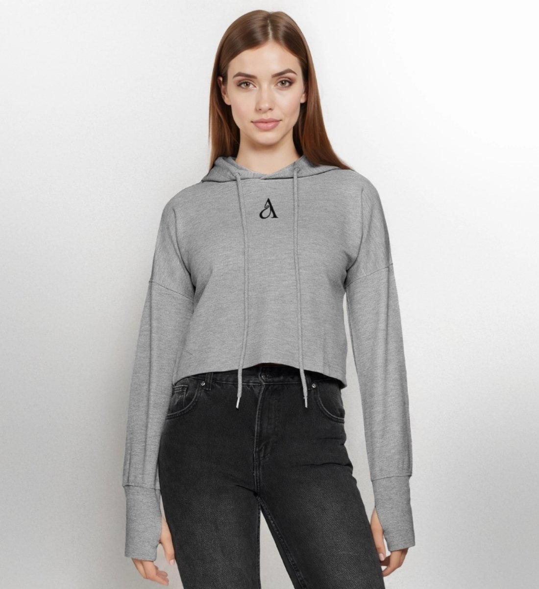 Damen Oversize Crop Hoodie Grau Mara