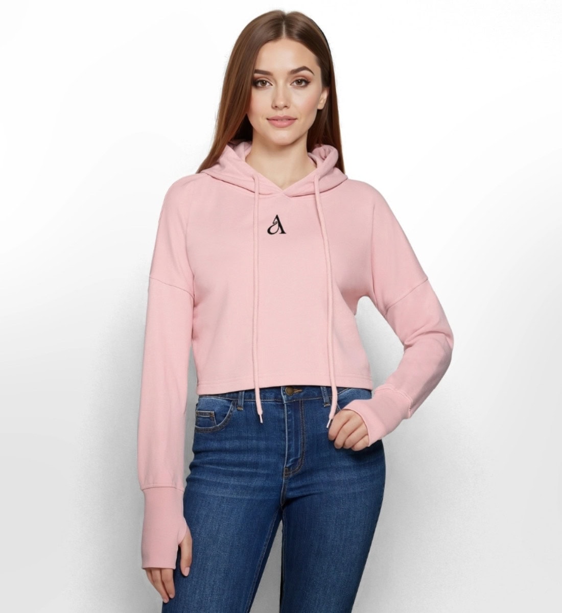 Damen Oversize Crop Hoodie rosa Mara