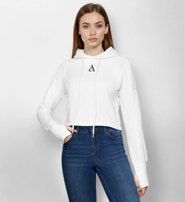 Damen Oversize Crop Hoodie weiss Mara
