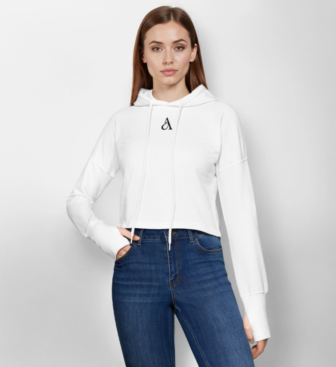 Damen Oversize Crop Hoodie weiss Mara