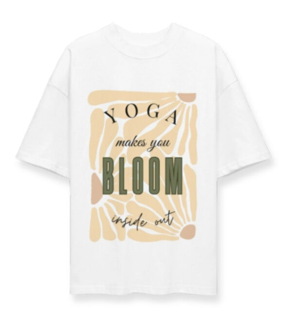 Oversized T Shirt Printed Yoga Weiss im Retro Design