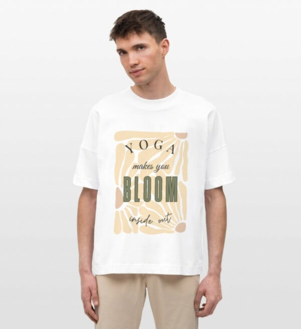 Oversized T Shirt Printed Yoga Weiss mit Retro Motiv für Herren