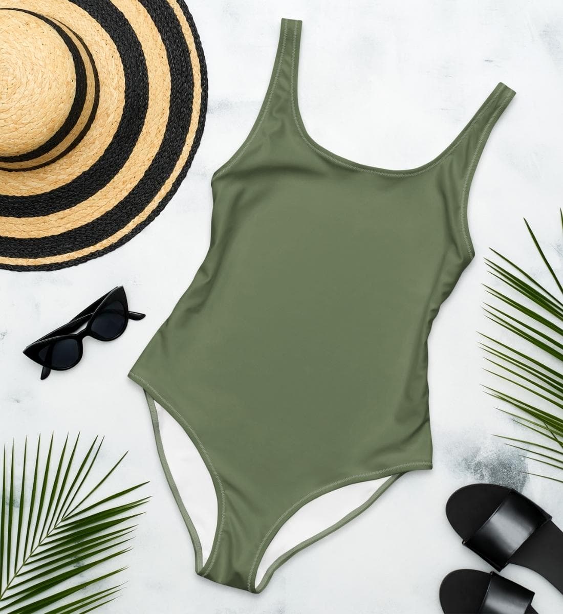 Retro Badeanzug Militär Grün