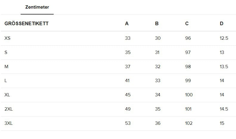 Retro Jogger Damen Größentabelle
