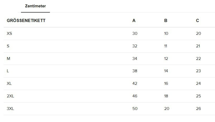 Retro Shorts Frica Größentabelle