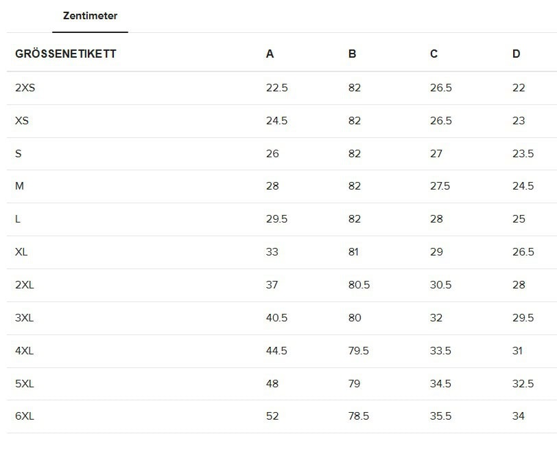 Sportleggings mit Schlag Größentabelle