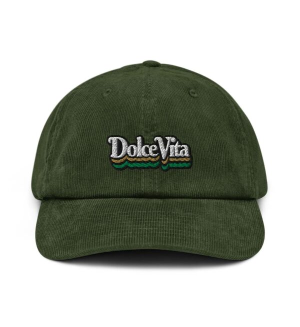 Vintage Cap aus Cord mit Dolce Vita Stickerei in der Farbe Dunkel Olive