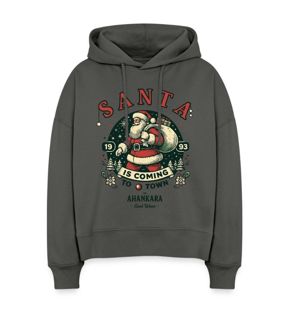 Weihnachts Hoodie Damen Anthrazit Retro Santa Claus Motiv
