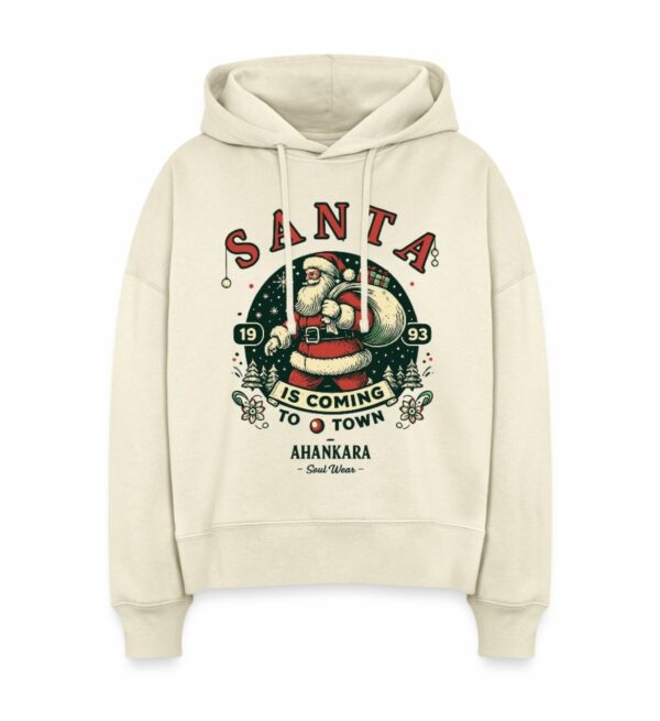 Weihnachts Hoodie Damen beige Retro Santa Claus Motiv