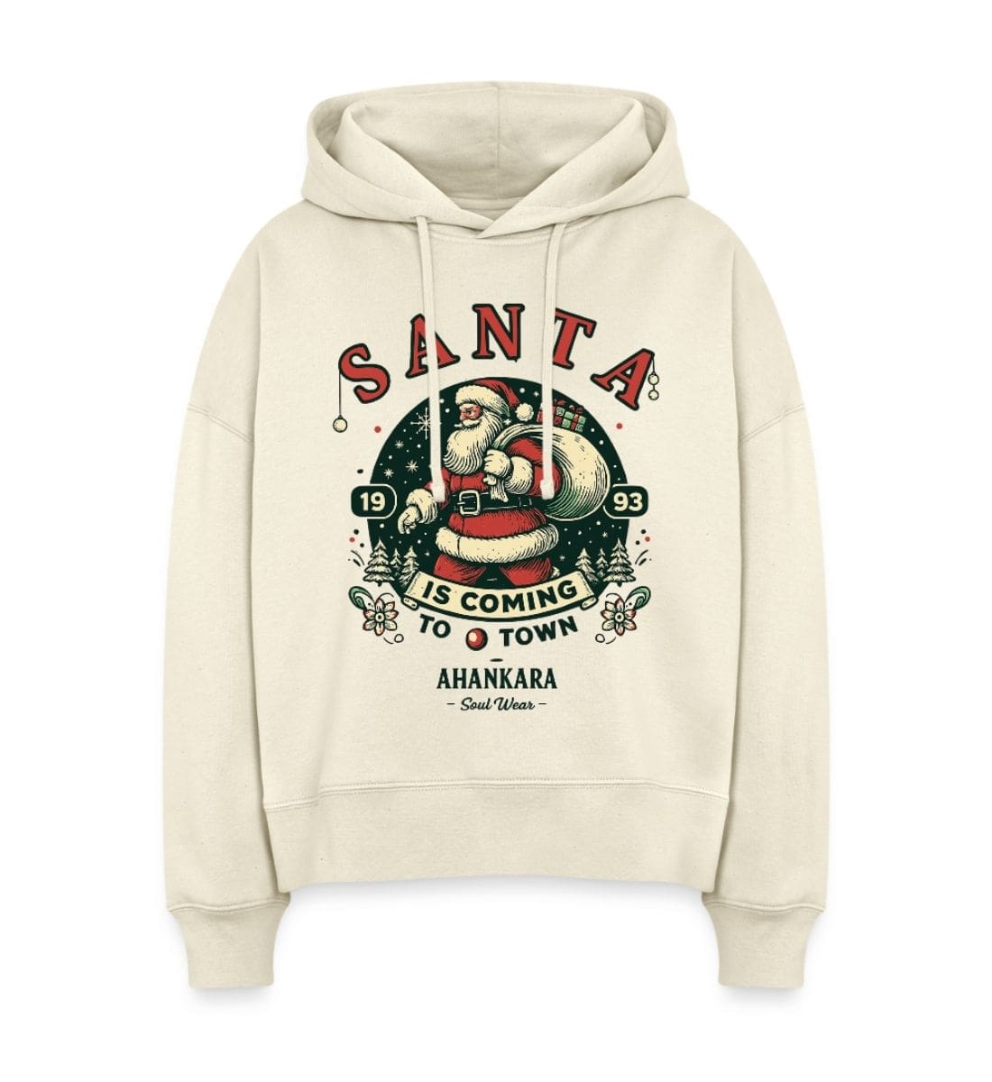 Weihnachts Hoodie Damen beige Retro Santa Claus Motiv