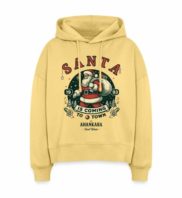 Weihnachts Hoodie Damen hellgelb Retro Santa Claus Motiv