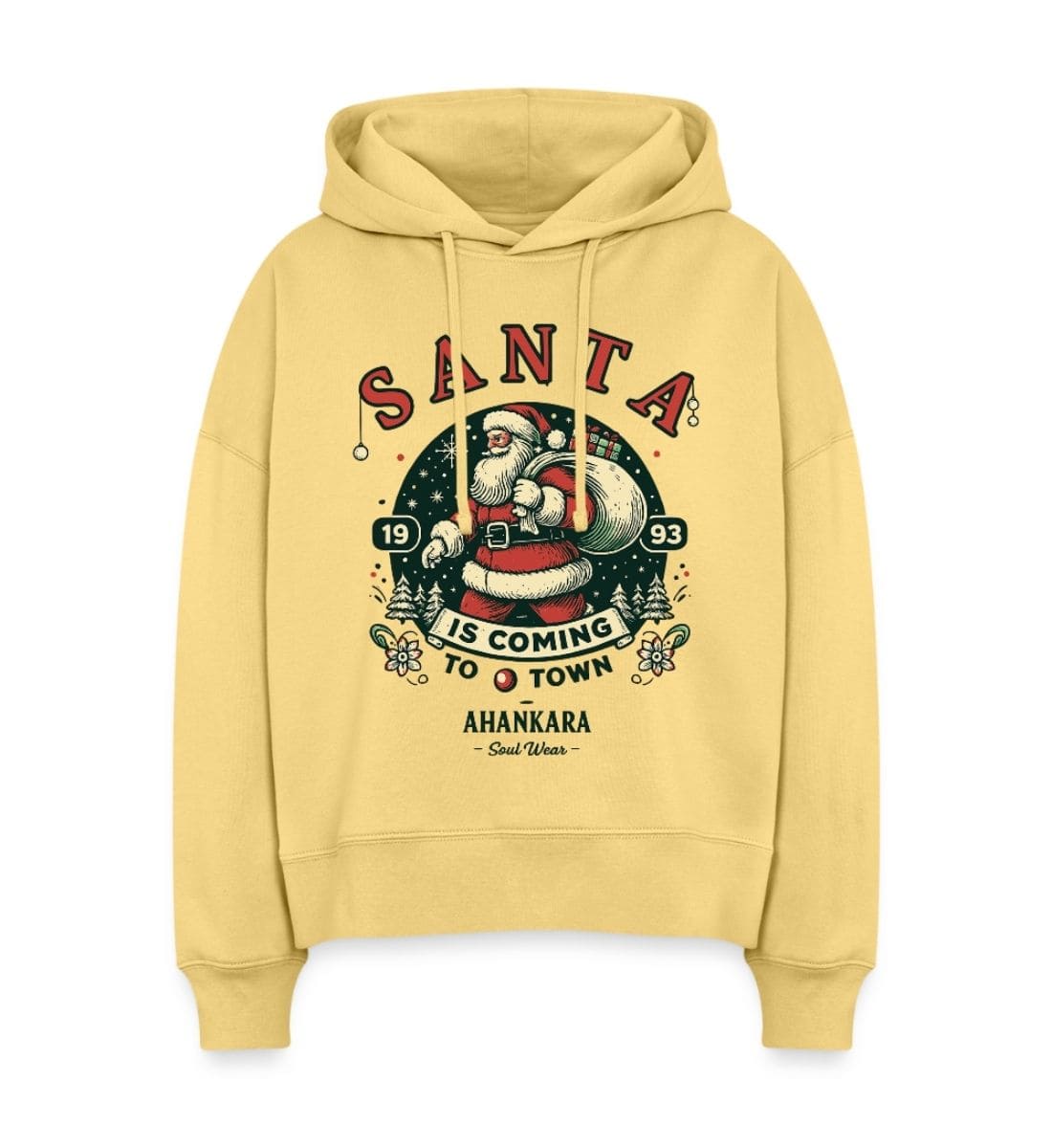Weihnachts Hoodie Damen hellgelb Retro Santa Claus Motiv