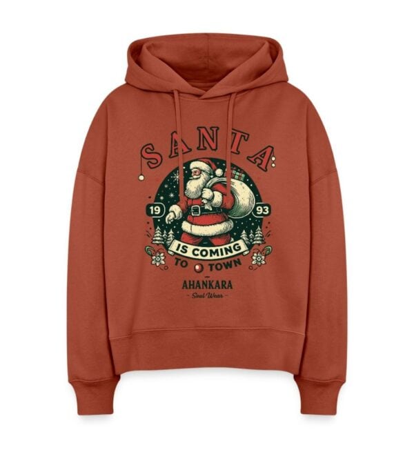 Weihnachts Hoodie Damen terrakotta braun Retro Santa Claus Motiv