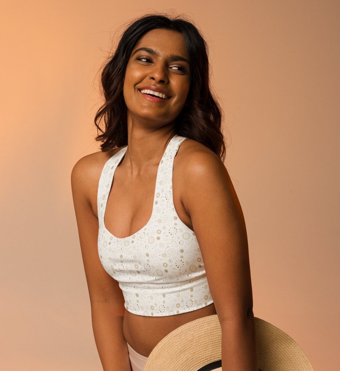 Yoga BH Galaxy mit Sonne Mond und Sternen Print