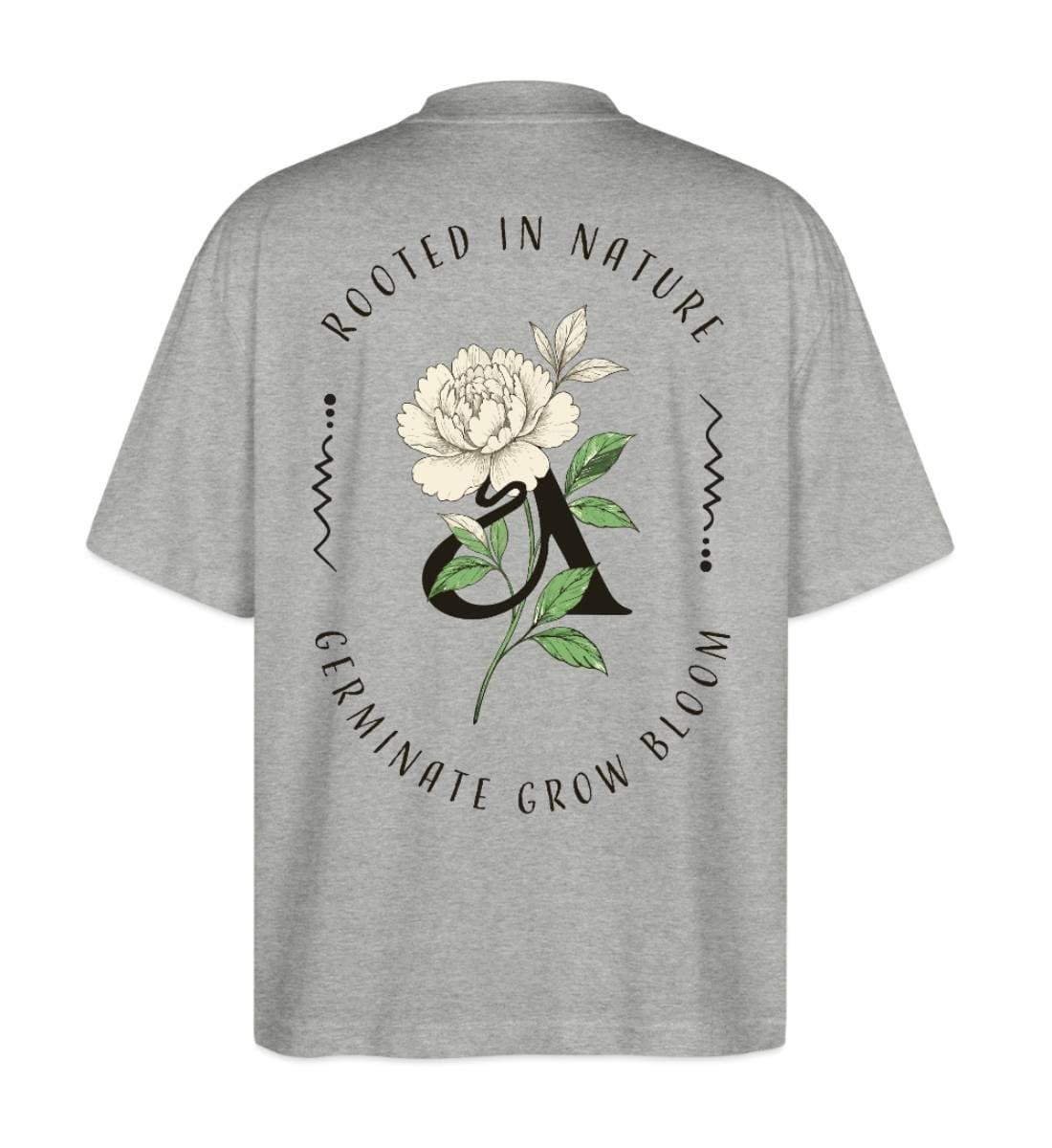Oversized Shirt mit Peonia Backprint, Pfingstrose Retro Style, grau meliert