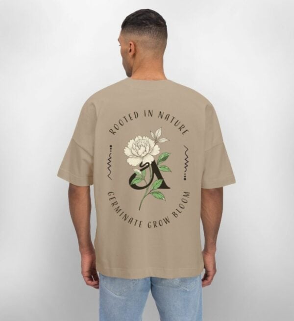 Backprint Oversized Shirt mit Retro Pfingstrose , Beiges Shirt mit Herr.