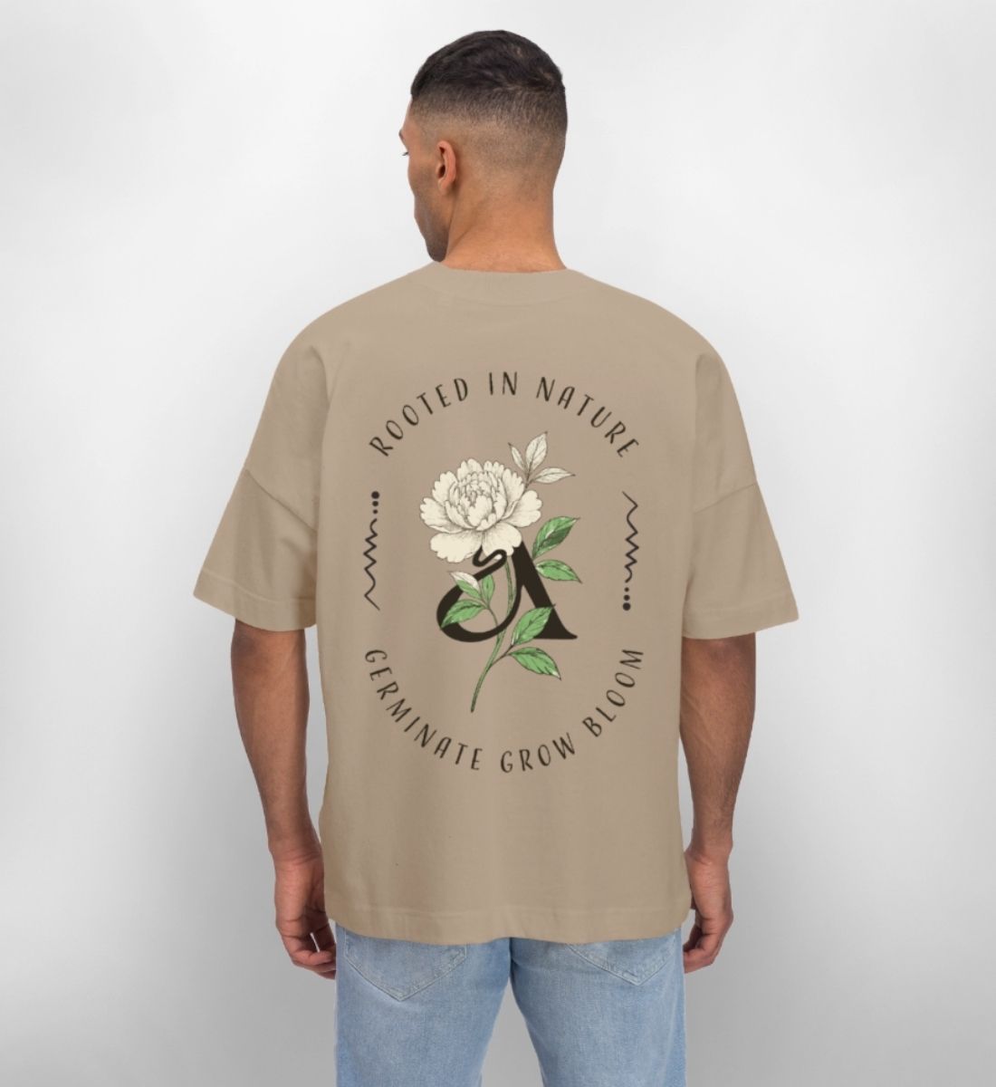 Backprint Oversized Shirt mit Retro Pfingstrose , Beiges Shirt mit Herr.