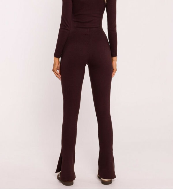 Leggings gerippt Kastanienbraun mit Schlag und Schlitz