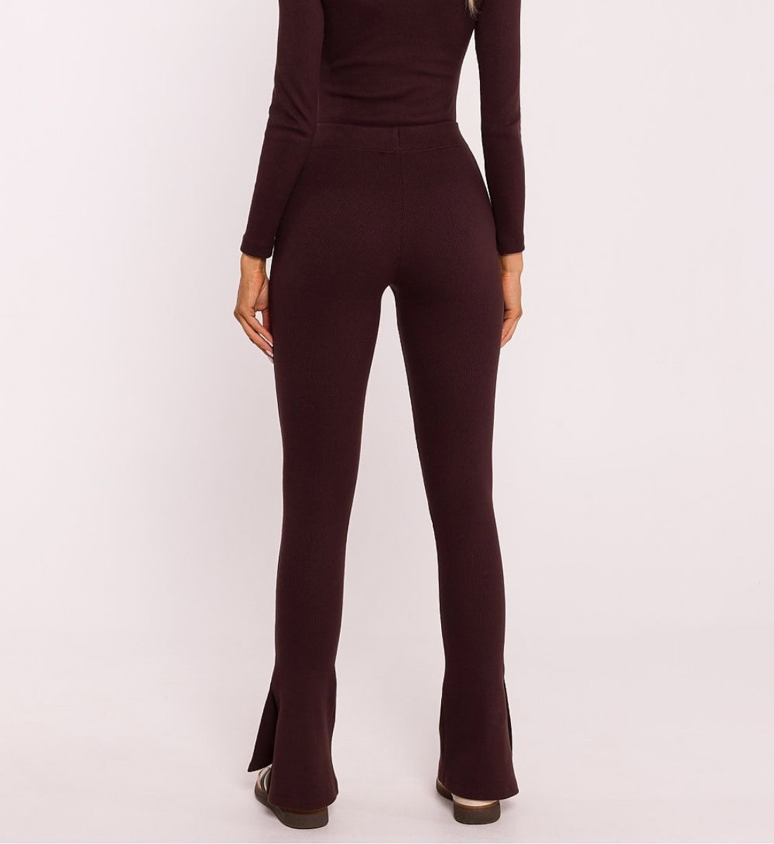 Leggings gerippt Kastanienbraun mit Schlag und Schlitz