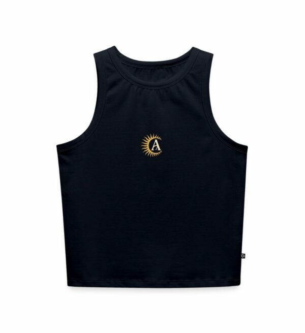 Cropped Tank Top mit Vintage Sun Emblem, Navy Dunkelblau