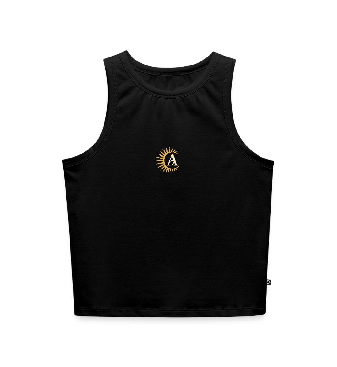 Cropped Tank Top mit Vintage Sun Emblem, Schwarz
