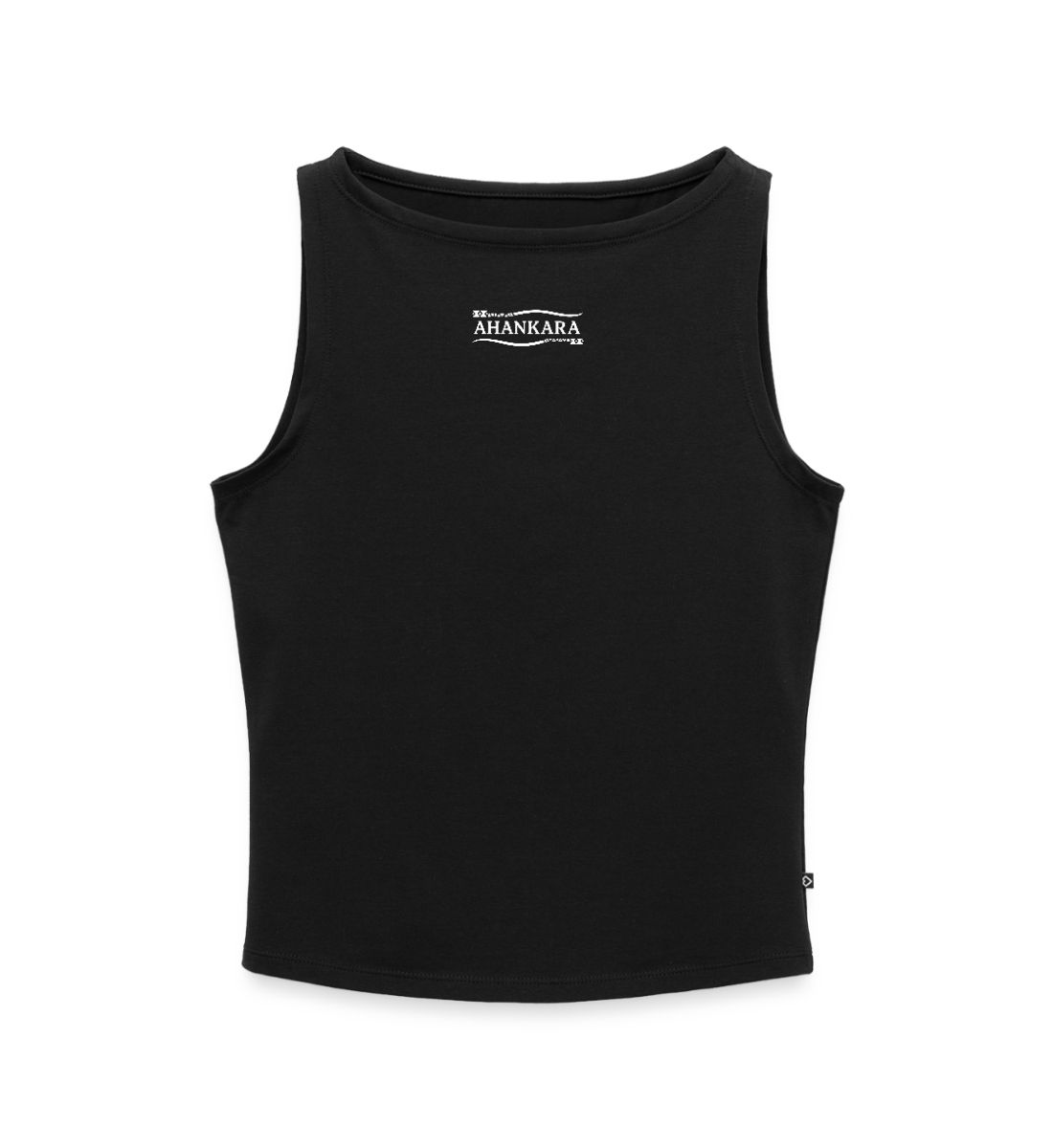 Damen Tank Top mit Ahankara Tribal Logo, leicht cropped, aus Baumwolle, in Schwarz