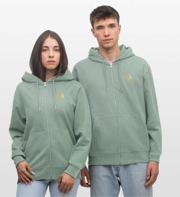 Zip Hoodie für Damen und Herren, aus Baumwolle mit Retro Sonnen Emblem