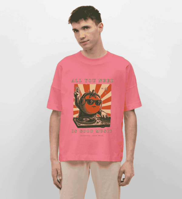 Bequemes Oversized Shirt mit Vintage Frontprint "DJ Motiv" in pink