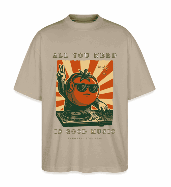 Oversized Shirt mit Vintage Frontprint Dj Music steingrau beige