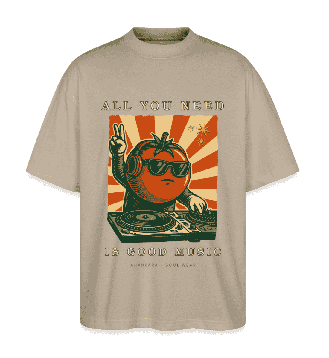 Oversized Shirt mit Vintage Frontprint Dj Music steingrau beige