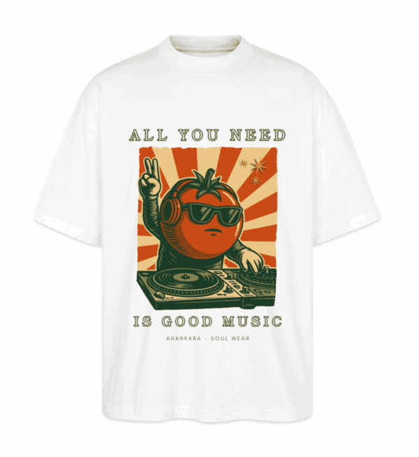 Oversized Shirt mit Vintage Frontprint Dj Music weiss