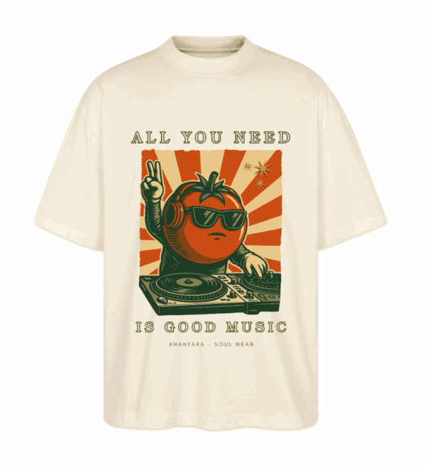 Oversized Shirt mit Vintage Frontprint Dj Music in weißgrau creme