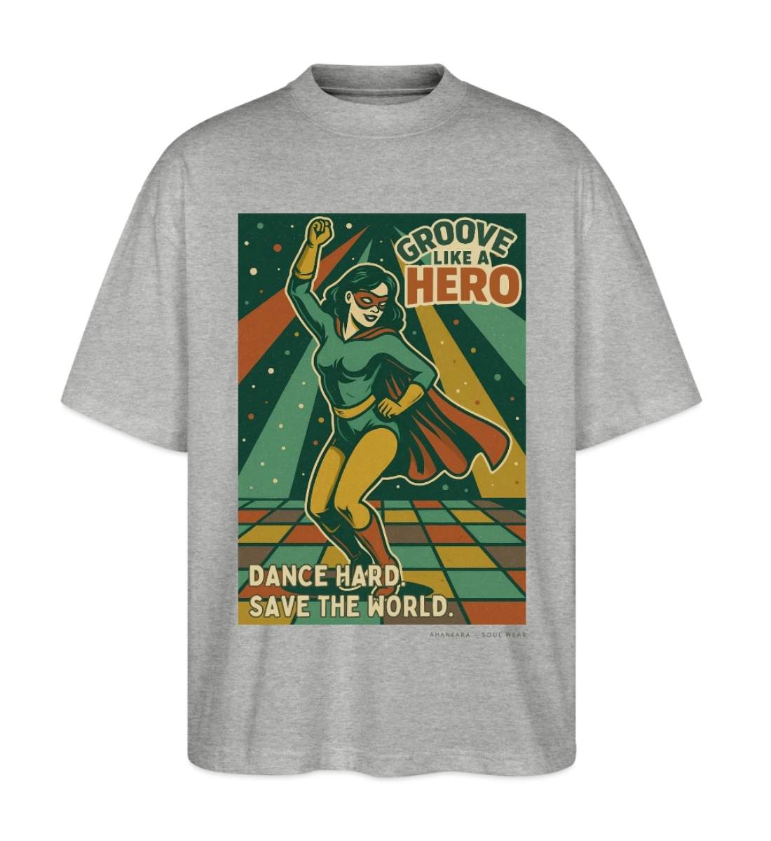 Oversized Shirt mit 80s Comic Print, Farbe grau meliert