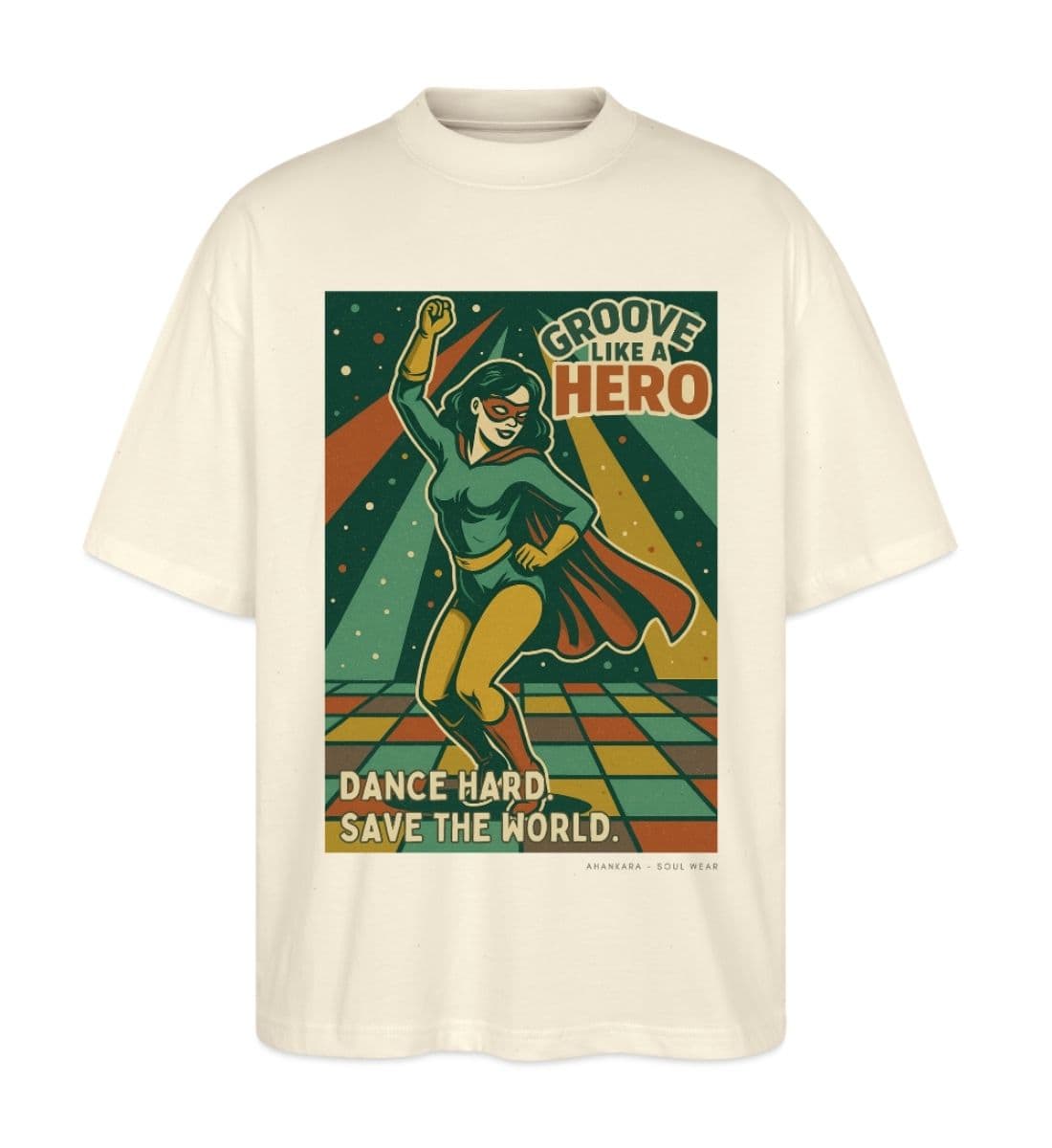 Oversized Shirt mit 80s Comic Print, Farbe weissgrau beige