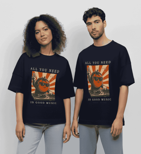 Vintage Oversized Shirt für Damen und Herren mit Drop Shoulder und Frontprint, mit DJ Motiv