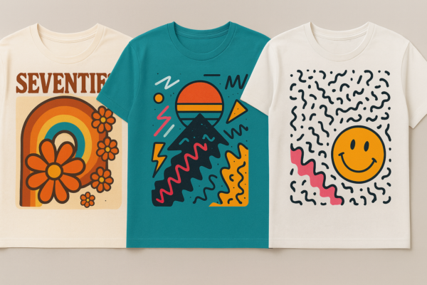 Motiv T-Shirts mit Retro-Designs aus den 70er, 80er und 90er Jahren