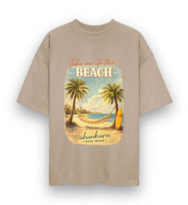 Oversized Retro Shirt mit Vintage Beach Print beige