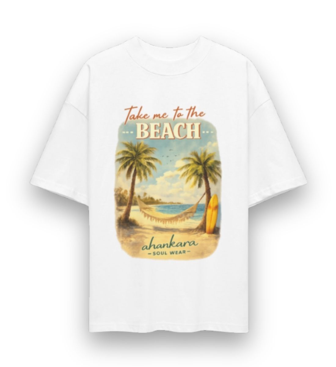 Oversized Retro Shirt mit Vintage Beach Print weiß