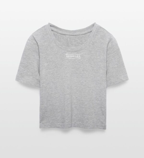 Damen 90's cropped Shirt mit Tribal Logo im Vintage stil, grau-meliert