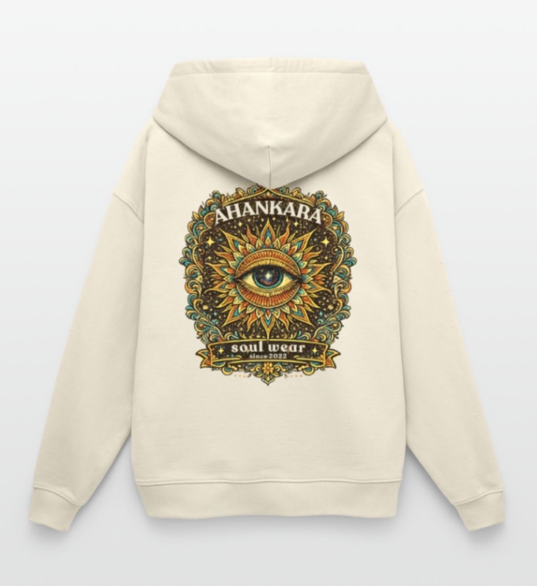 Oversized Retro Hoodie mit Awaken Spirit Backprint in Natur-Weiß